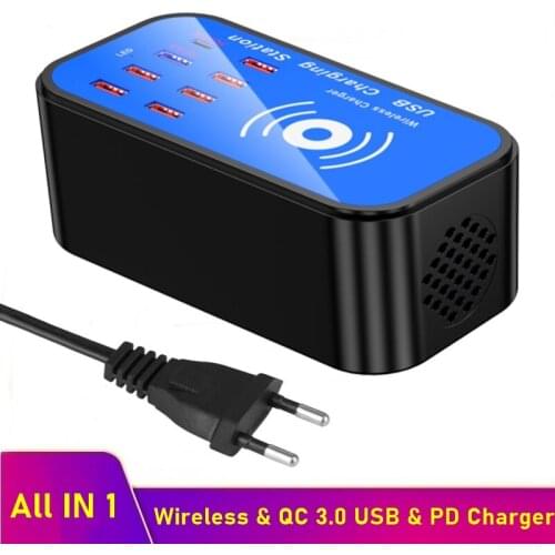Tongdaytech 75W 8 Port Multi Fast USB Wireless Charger Quick Charge 3.0 PD Carregador Charging Station For Samsung IPhone Huawei