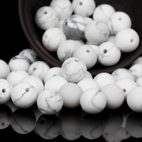 Natural Dull Polished Howlite White Turquoises Stone Round Loose Spacer Beads For Jewelry Making Bracelet Handmade 4/6/8/10/12mm