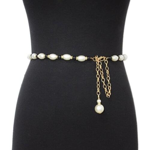 Waist Chain Belt Hot Metal Beaded Pearl Necklace Women Dress Quality Casual Gold Braided Belts Female Bracelet Bg-1631