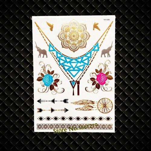 Gold Henna Sunflower Metallic Water Transfer Disposable Tattoo Rose Lace Flower Designs Arrows Diamond Gem Dream Catcher Tattoo