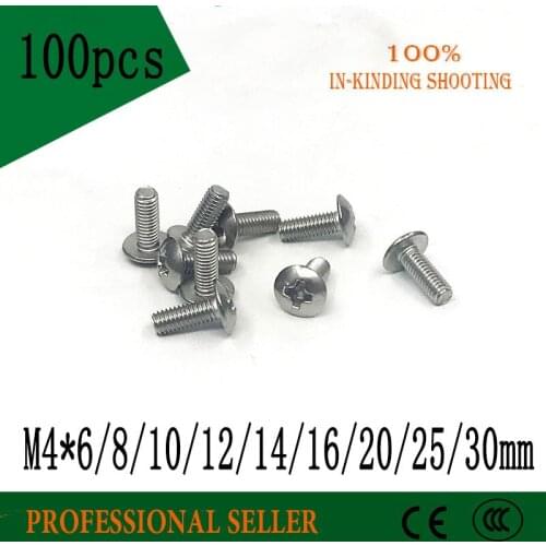 100pcs M4*6/8/10/12/14/16/20/25/30mm 304 Stainless Steel Cross Screws Round Head Plain End Self-tapping Screw Bolt Fasteners