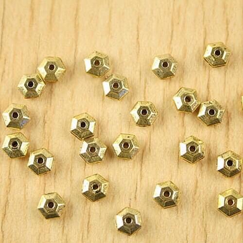 100pcs dark gold-tone crafted hexahedron beads h1335