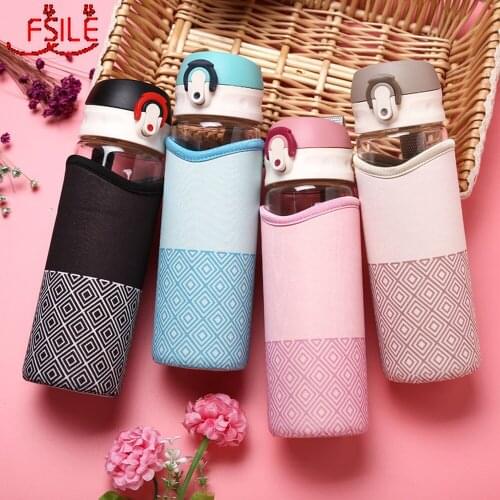 400/500ml Brief Glass Water Bottle for Women Outdoor Portable Students Girl Drink Bottle with Insulation Bag Sport Kettles