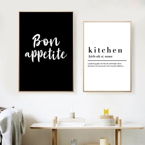 Bon Appetite Wall Picture Canvas Painting Black White Quote Art Prints Poster Kitchen Wall Decor Restaurant Home Decor HD3091