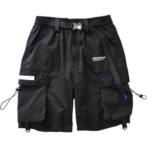 Tidal High Street five-point hip-hop workers pants mens loose straight barrel function national tide fake two-piece shorts