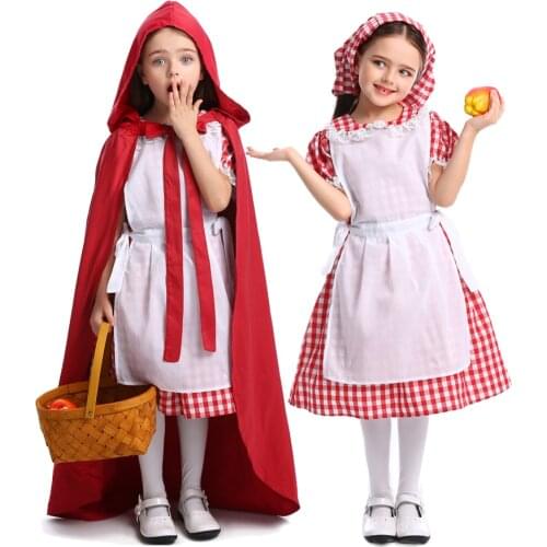 Kids Little Red Riding Hood Costume Parent-Child Fairy Tale Drama Performance Costume Children Christmas Halloween Costume