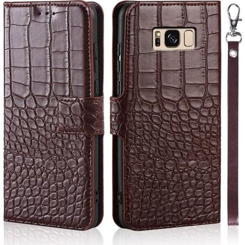 Flip Phone Case for Samsung Galaxy S8 SM-G950F G9500 Cover Crocodile Texture Leather Book Design Luxury Coque Wllet Capa Strap