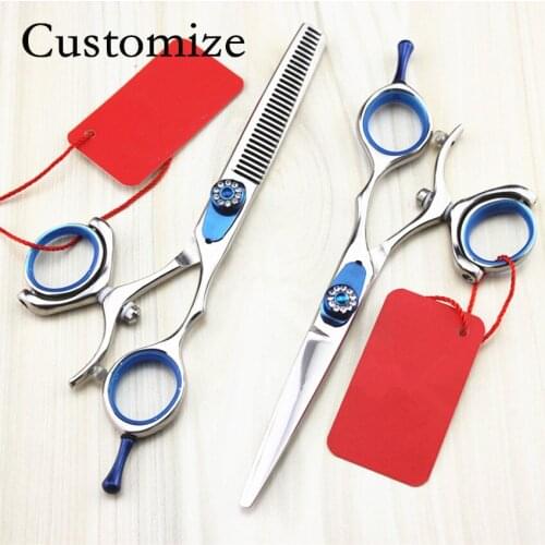 Customize Upscale Germany 440c 6 5.5'' fly rotation hair scissors cutting barber makas thinning shears hairdressing scissors set