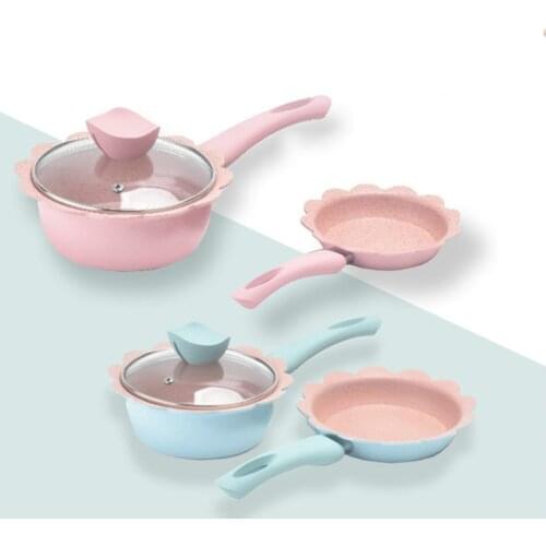 16CM Aluminum Baby Food Supplement Pot Stockpots Maifan Stone Children Milk Pot Soup Pot Noodle Omelette Pot Kitchen Supplies