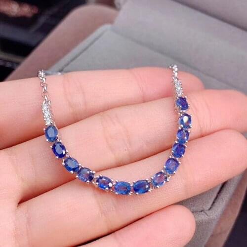 Hot Sale Natural And Real Sapphire Bracelet 925 Sterling Silver Fine Jewelry Sapphire Bracelet Wedding Best Gift