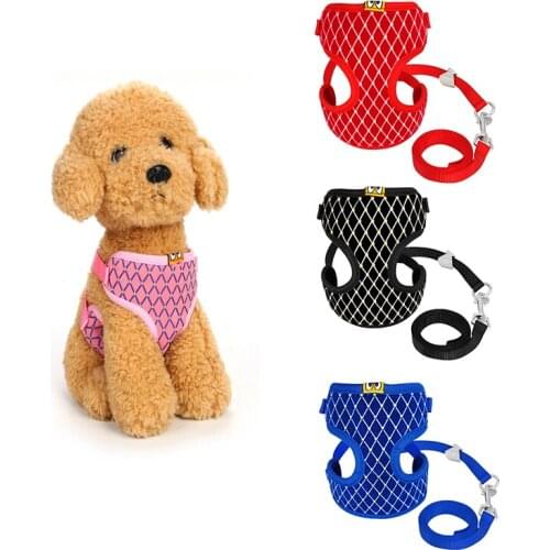 Fashion Cat Harness Set Nylon Mesh Small Medium Dogs Rhinestone Puppy Cat Harnesses Vest Walking Lead Leash Supplies