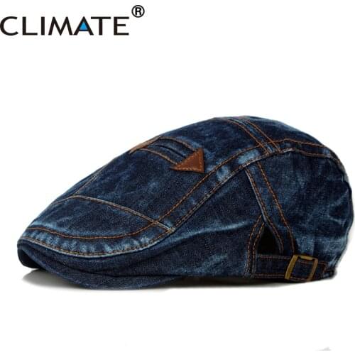 CLIMATE Men Denim Beret Flat Cap Hat Men Cool Beret Denim Man Hat Adult Jeans Cap Adjustable Adult Denim Jeans Cotton Flat Caps