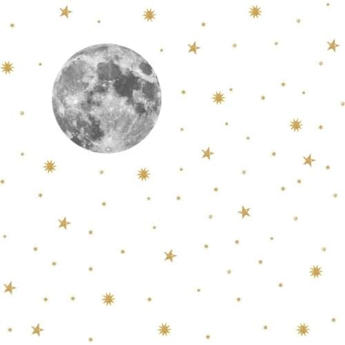 Moon and gold stars Wall Sticker for kids rooms bedroom background decorations wallpaper Mural Art Decals stickers