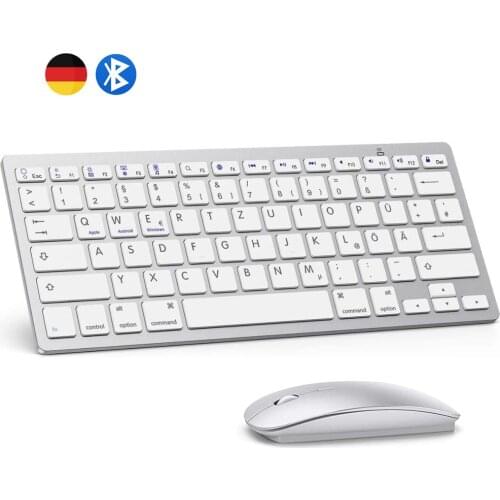 German QWERTZ Bluetooth Keyboard Mouse Combo Wireless Bluetooth Mice Ultra Slim Mute for Mac iPad iPhone iOS Android Windows