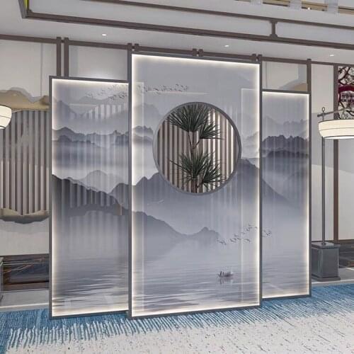 Office landscape lighting modern Chinese mobile screen partition living room porch stainless steel simple decorative shelter