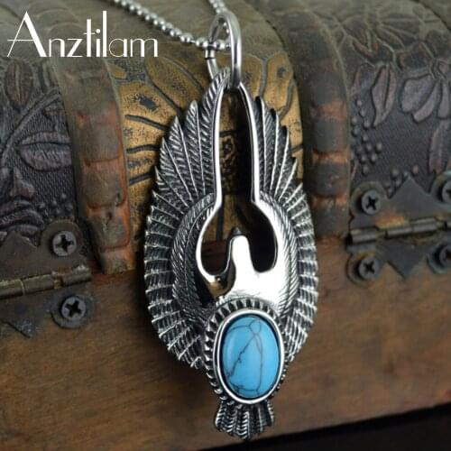 Punk 316L Stainless Steel Animal Eagle Wing Pendant Turquoises Hawk Pendants Necklaces for Men Biker Vintage Jewelry Goth Drop