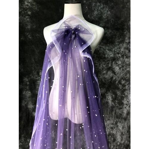 Purple Grey Gradient To Clear With Beading Mesh Lace Fabric DIY Lady Dress Sewing Accessoires