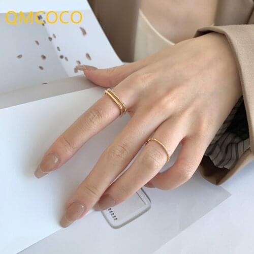 QMCOCO 925 Silver Wedding Rings New Trend Elegant Charming Double Layer Design Square Zircon Bride Jewelry Girls Gifts