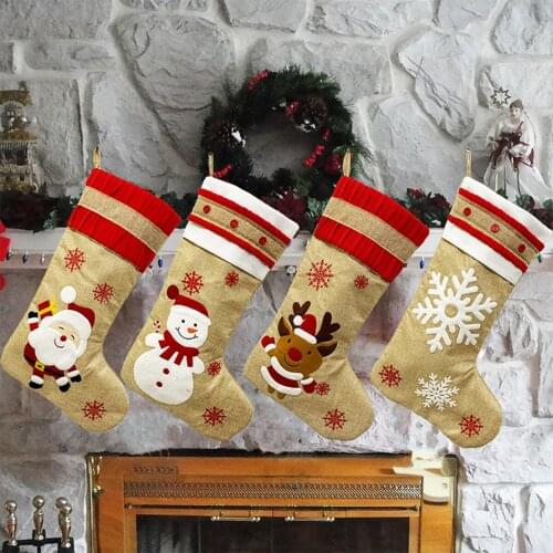2020 New Hot Fashion Christmas Stockings Traditional Santa Snowman Reindeer Snowflake Hanging Stockings for Home Office Décor