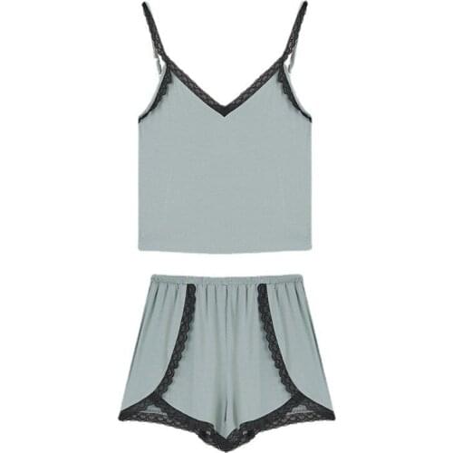 S039 Summer cute pajamas modal thin lace suspender shorts two-piece pyjama set pjs women