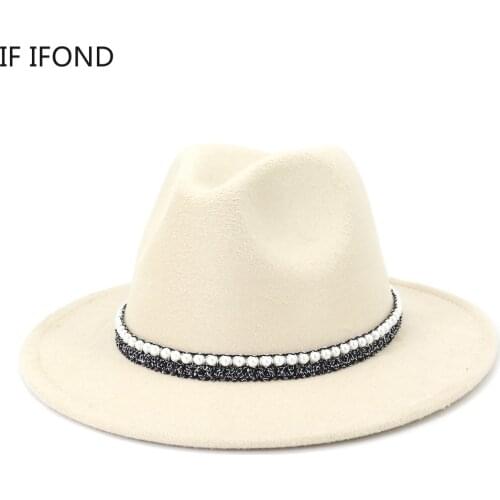 Spring And Autumn Women Fedora Wool Hat French StyleTriby Felt Hats Wide Brim Party Trilby Cowboy Hat For Men