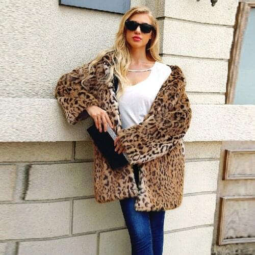 Brie Leopard Print Winter Women Faux Fur Coat Casual Hoodies Fur Jacket Coat Vintage Long Sleeve Jacket Fur Overcoat Ukraine