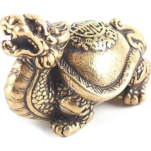 1PCS Retro Brass Mythical Beast Dragon Head Turtle Body Figurines Miniatures Copper Lucky Animal Desktop Ornament Statue Decors