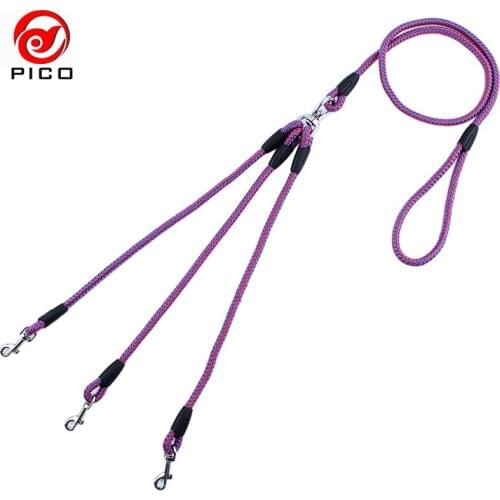 Fashion 3 Way Couplers Dog Leash For 3 Dogs Pet Walking Lead 55" Long Nylon Braided big dog Rope ZL172