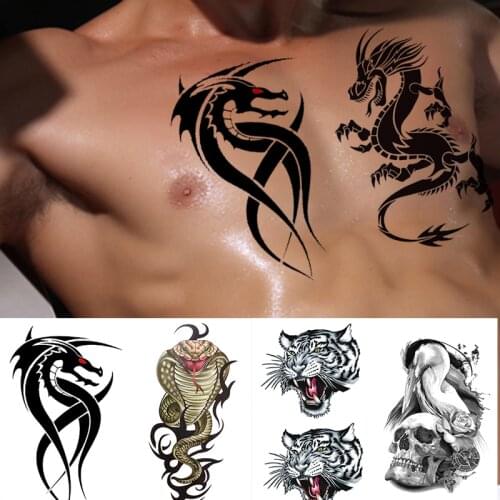 Dragon Skull Waterproof Body Temporary Tattoo Sticker Chest Leg Arm Tatto Stickers Men Boy Tiger Lion Snake Art Decals Fake Tato