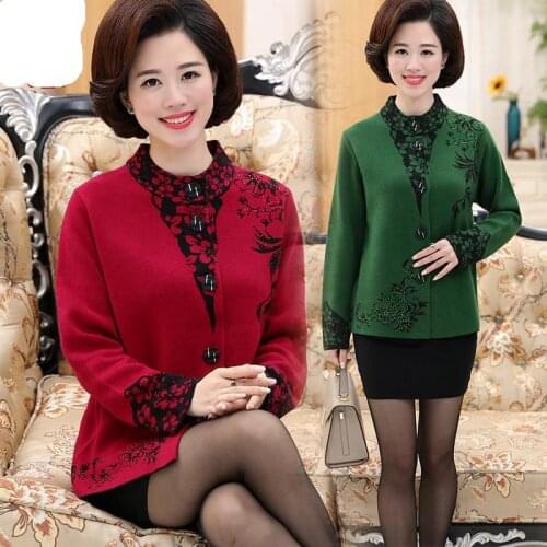Knitted Cardigan Sweater Coats 2020 fall Elderly Women Knitwear Jacket Printed Grandma Clothes korean tops halloween sweater