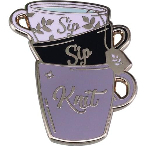 Sip sip knit pin funny craft accessory knitters tea lover perfect addition