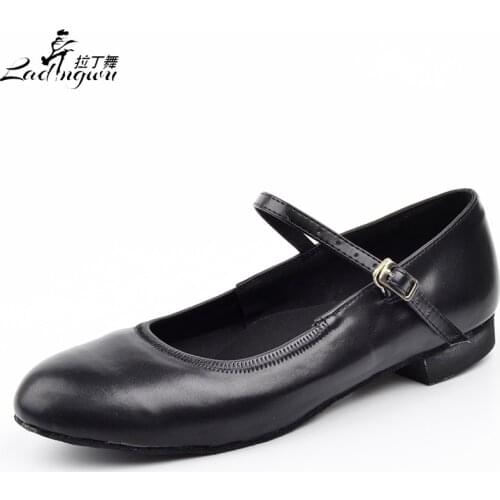 Ladingwu Hot Selling Modern Womens Artificial Leather Shoes Black/Silver Shoes For Women Latin Ballroom dance shoes Low heels