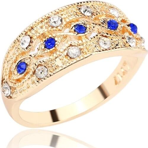 Simple KC Gold Inlaid Blue Crystal Ring Womens Fashion Creative Wild Zircon Jewelry Lovers Rings Anniversary Gifts