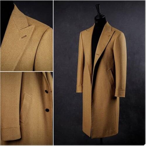 Winter Mens Coat Double Breast Custom Made Formal Party Suit Herringbone Hight Quality Long length Outfit