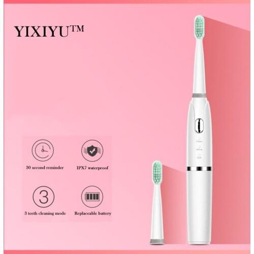 YIXIYU vibration massage toothbrush with 2 brush heads 3 cleaning mode smart timing battery powered health dental care