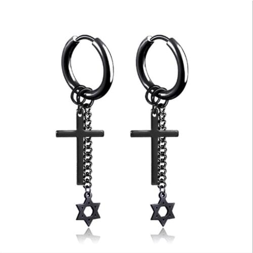 1pc Kpop EXO Kris Earring Stainless Steel Chain Cross Tassel Punk Earrings Men Jewelry Never Fade A20638