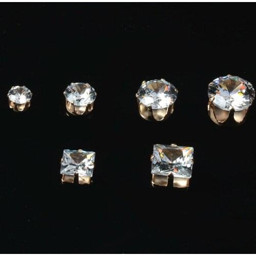 10Pcs/Lot 6/8/10/12MM Round Square Crystal Rhinestone For Garments Wedding Dress Decoration With Metal Claw Handmade Craft