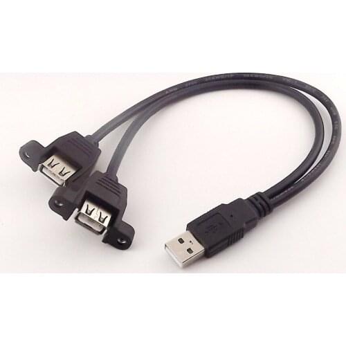 10pcs USB 2.0 A Male to 2x USB A Female w/ Screws Panel Mount Y Splitter Adapter Cable 30cm