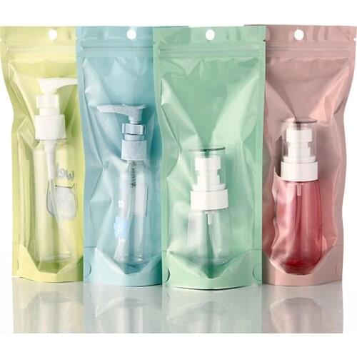 100pcs Glossy Clear Front Foil Window Zip Bag Resealable Eye Cream Nail Beauty Spray Bottle Lipstick Gifts Packaging Pouches