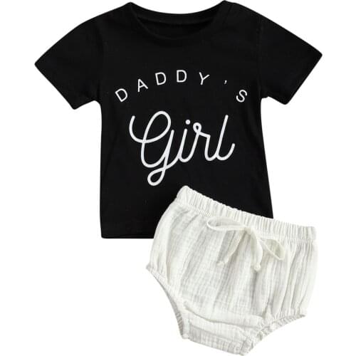 2021-02-24 Lioraitiin 2Pcs Set 0-24M Infant Baby Girls Suit Letter Print Round Neck Short Sleeve T-shirt Shorts Casual Clothes