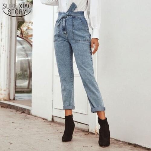 2021 Autumn Straight Denim Trousers Blue High Waist Jeans Woman Casual Women Jeans Vintage Loose Office Lady Clothes 10520