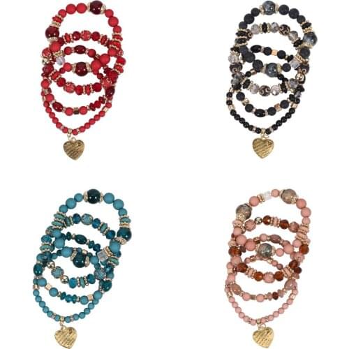 4pcs/set Fashion Boho Bracelets & Bangles Women Beaded Bracelet Beautiful Gem Long Wrap Bracelet for Women