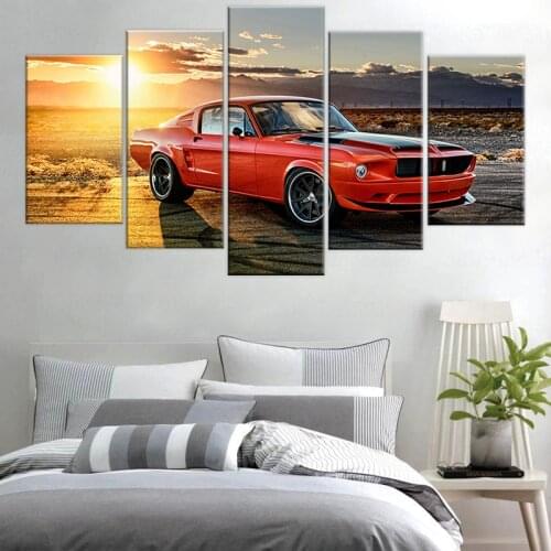 Prints Posters Home Decor 5 Pcs Canvas Painting Wall Artwork Modern Bedroom Cuadros Modular Mustang Fastback Supercar Picture