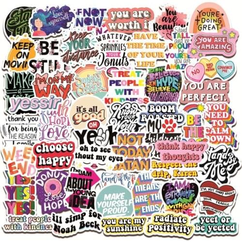 50 PCS Inspirational Short Sentence Stickers for Car Styling Bike Motorcycle Phone Laptop Travel Luggage Cool Funny JDM Decal