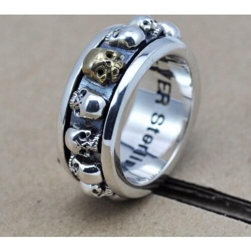 925 Sterling Silver Skull rotatable MENS PUNK gift ring jewelry A5234