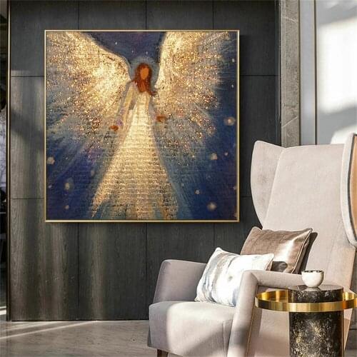 Angel with golden wings Paintings on Canvas Modern Portrait Abstract Art Posters and Prints for Home Wall Art Decor Pictures