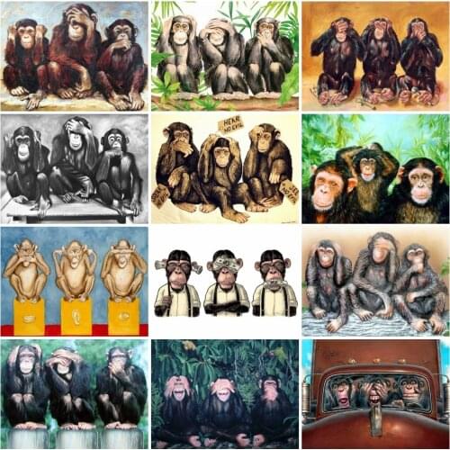 AZQSD 5D Diamond Painting Monkey Mosaic Animals Handmade Gift Embroidery Gorilla Home Decoration Rhinestones Pictures