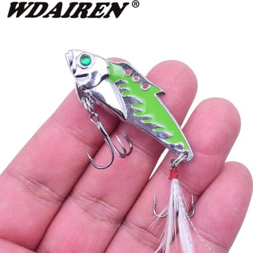 WDAIREN 1Pcs Metal Spinner Spoon Fishing Lure 7.5g 9.2g Hard Bait Sequins Noise Paillette with Feather Treble Hook Tackle WD-334