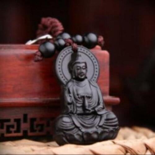 Black Wood Carving Chinese Kwan Guan Yin Statue Sculpture Pendant Key Chain