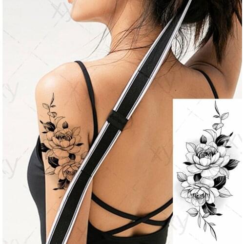 Black & White Rose Jewelry Water Transfer Tattoo Stickers Women Body Chest Art Temporary Tatto Girl Flash Tatoos Flower Leaf